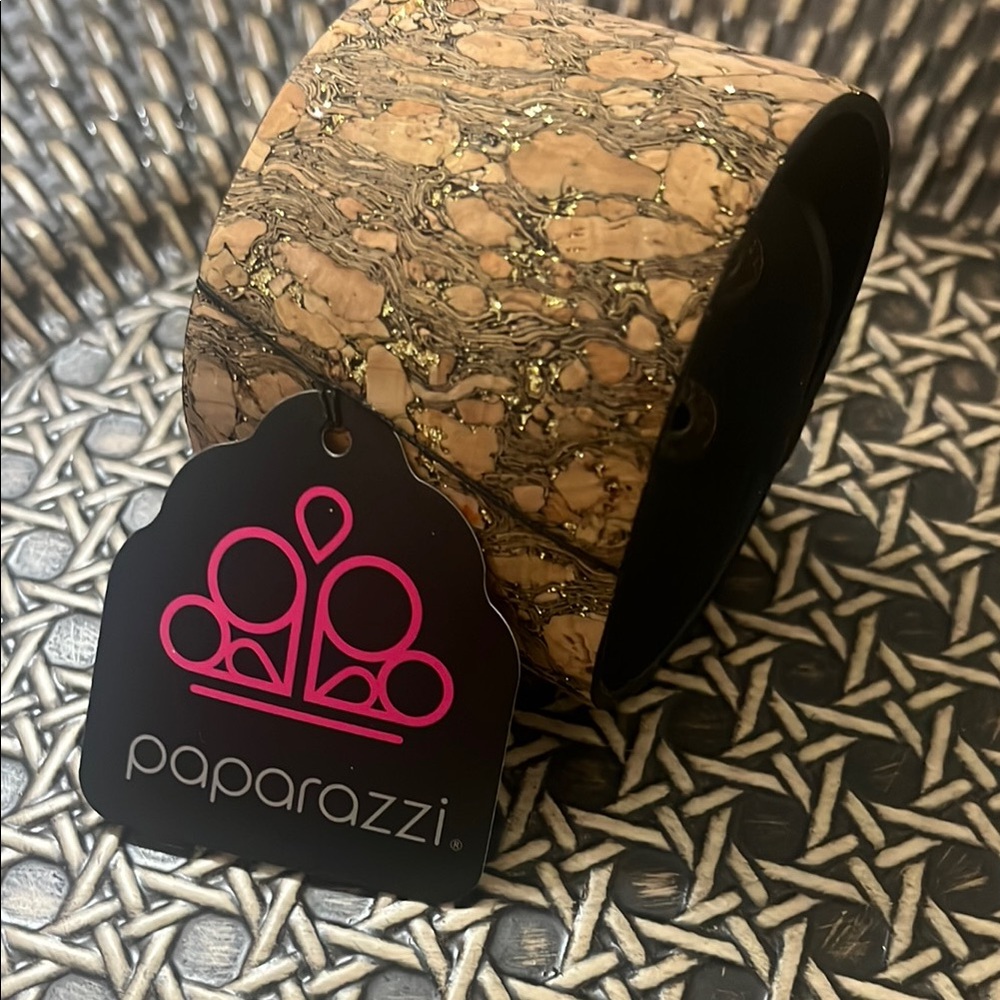 2 for $10 Paparazzi Cork Congo Brass Urban Bracelet Textured Tan Leather Cuff